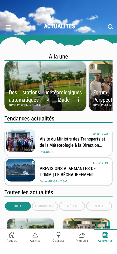 Météo Madagascar Officielle - Offizieller Nachrichtenbereich der Météo Madagascar Wetter-App mit Klima- und Agraraktualisierungen