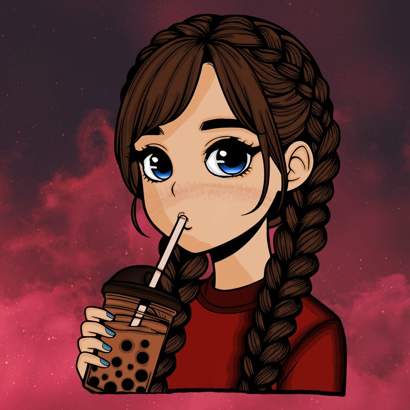 realistic girl with braided hair drinking boba