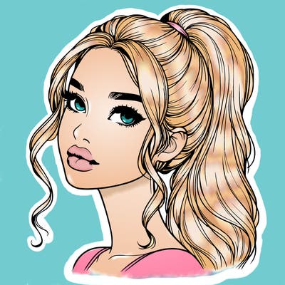 realistic girl with a ponytail on her hair and lips