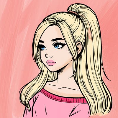 realistic girl with a high ponytail