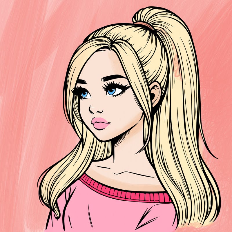 realistic girl with a high ponytail