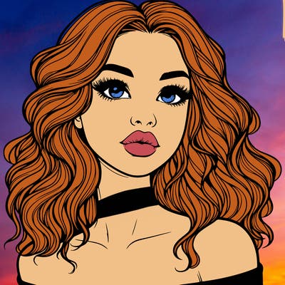 realistic girl with wavy hair and lips