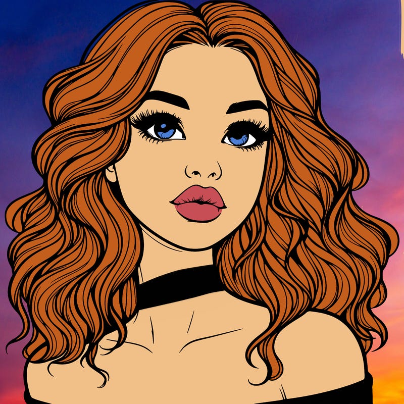 realistic girl with wavy hair and lips