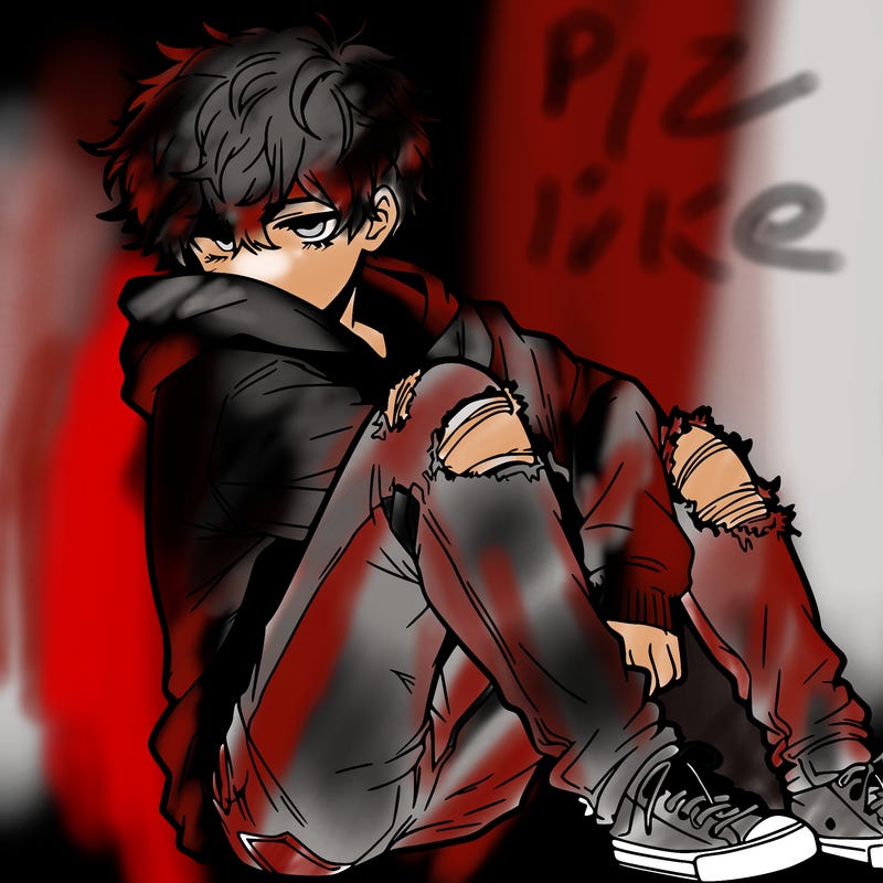 a male hoddie ripped jeans messy hair anime