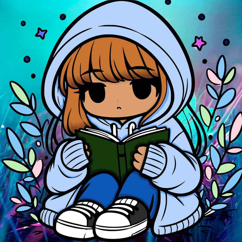 girl in oversized hoodie reading a book