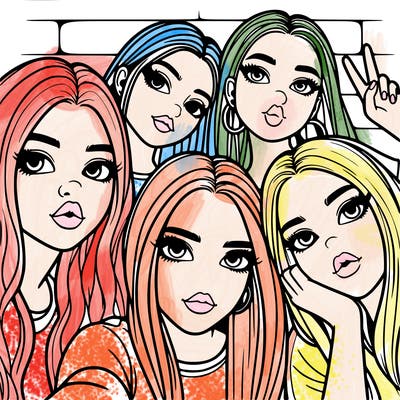 group of teen girls friends y2k up close in a selfie