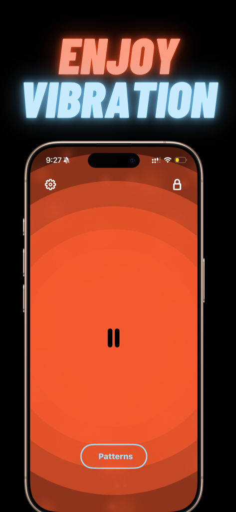 Vibrator - Strong Massage App - VibeマッサージアプリのiPhoneスクリーンショット。パルスパターンインターフェースが表示された振動アクティベーション画面が表示されています。