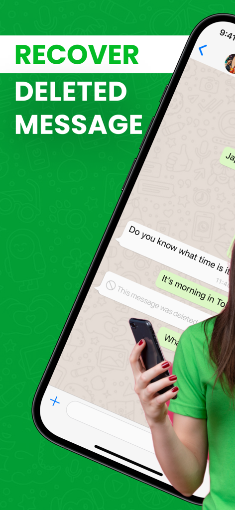 Delox Recover Deleted Messages - Pantalla de smartphone mostrando la aplicación Delox recuperando un mensaje eliminado en un chat