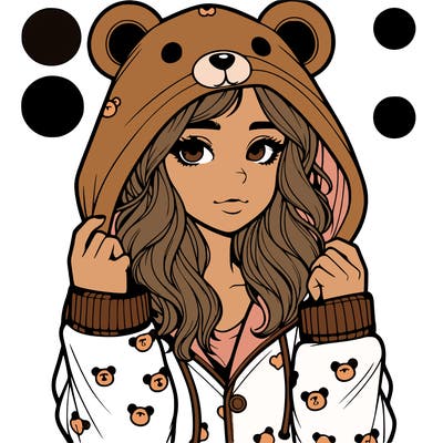 realistic girl in a animal pjs hoodie