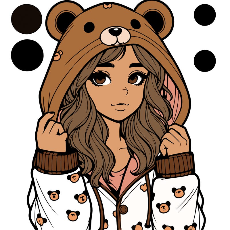 realistic girl in a animal pjs hoodie