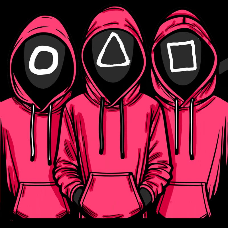 3 faceless people in  hoodies