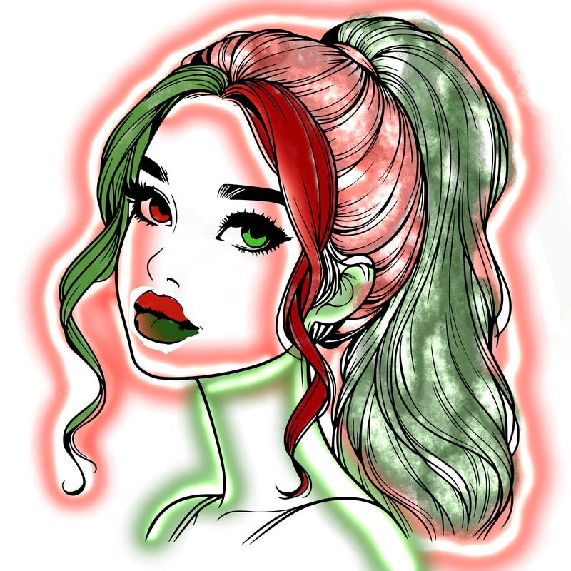 realistic girl with a ponytail on her hair and lips