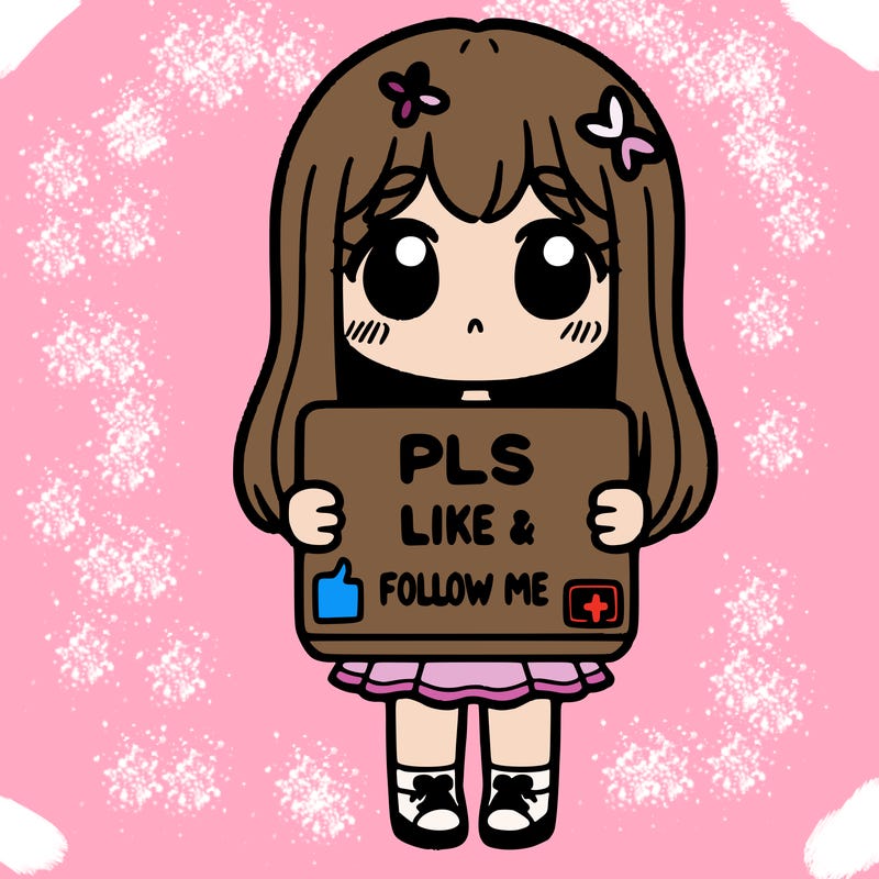girl holding a sign that says pls like and follow me