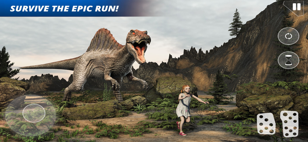 Dinosaur Hunting Jurassic Zone - A large dinosaur chasing a young girl in a prehistoric mountain environment