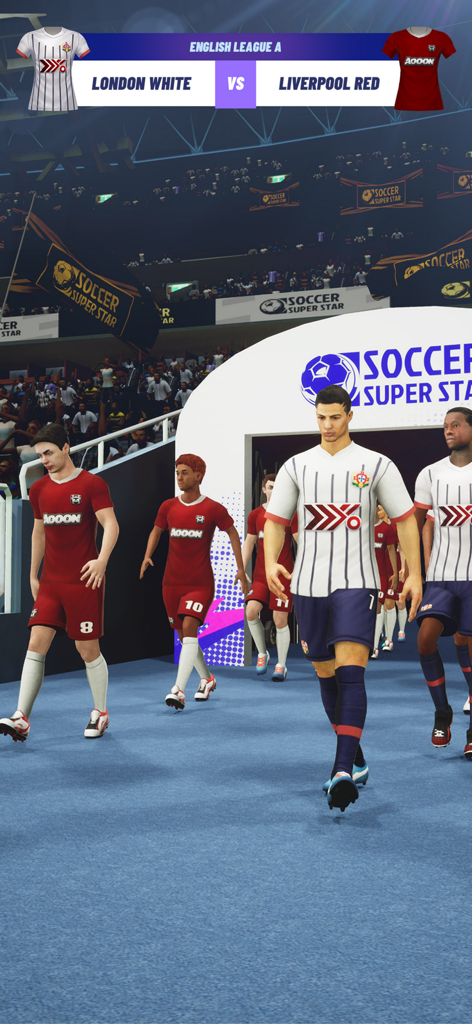 Jugadores de fútbol saliendo al campo desde el túnel del estadio