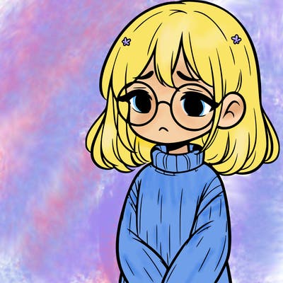 sad girl with glasses in a sweater