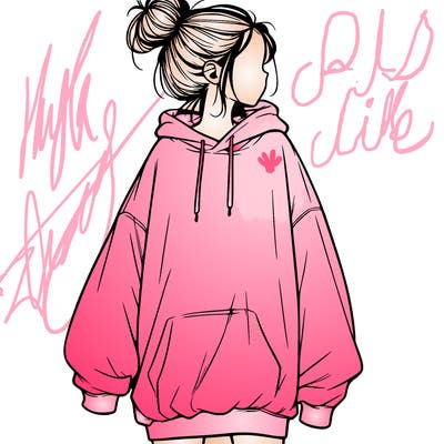 realistic girl with a oversized sweatshirt on and a bun