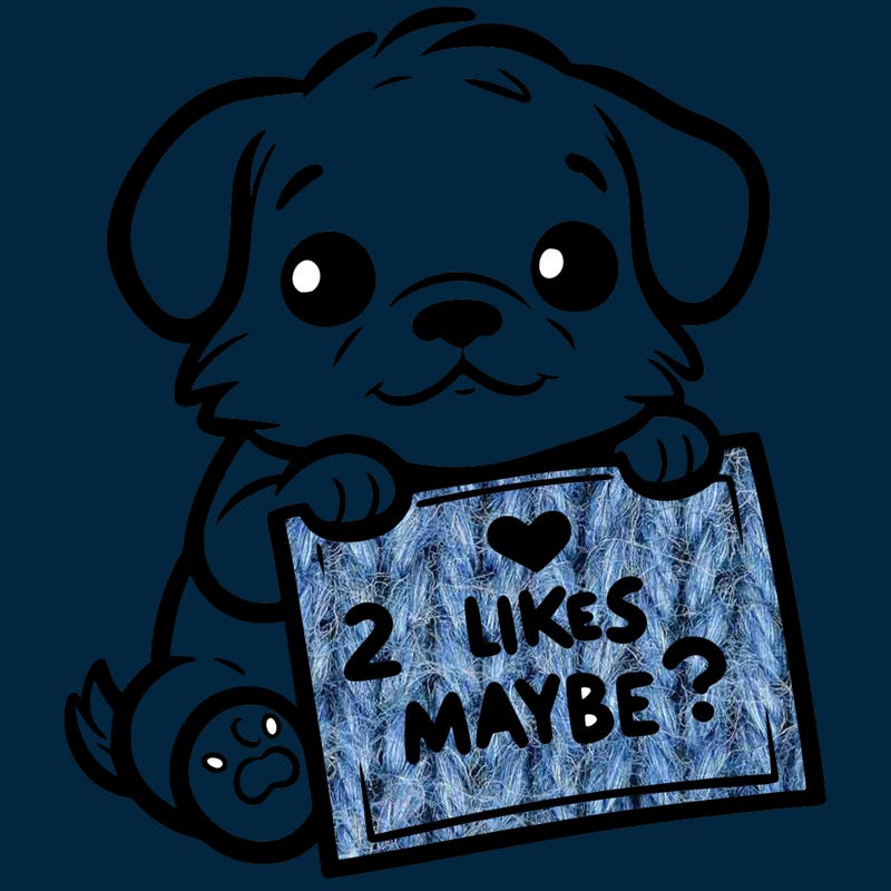 a puppy holding a sign that says 2 likes maybe?
