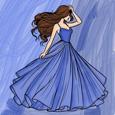 realistic woman with dress flowing in the wind