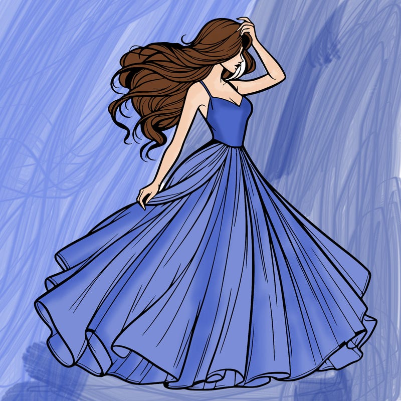 realistic woman with dress flowing in the wind