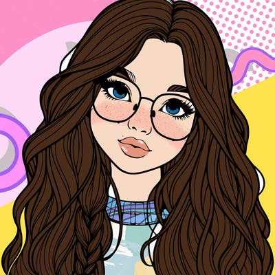 girl with long hair and freckles and glasses realistic
