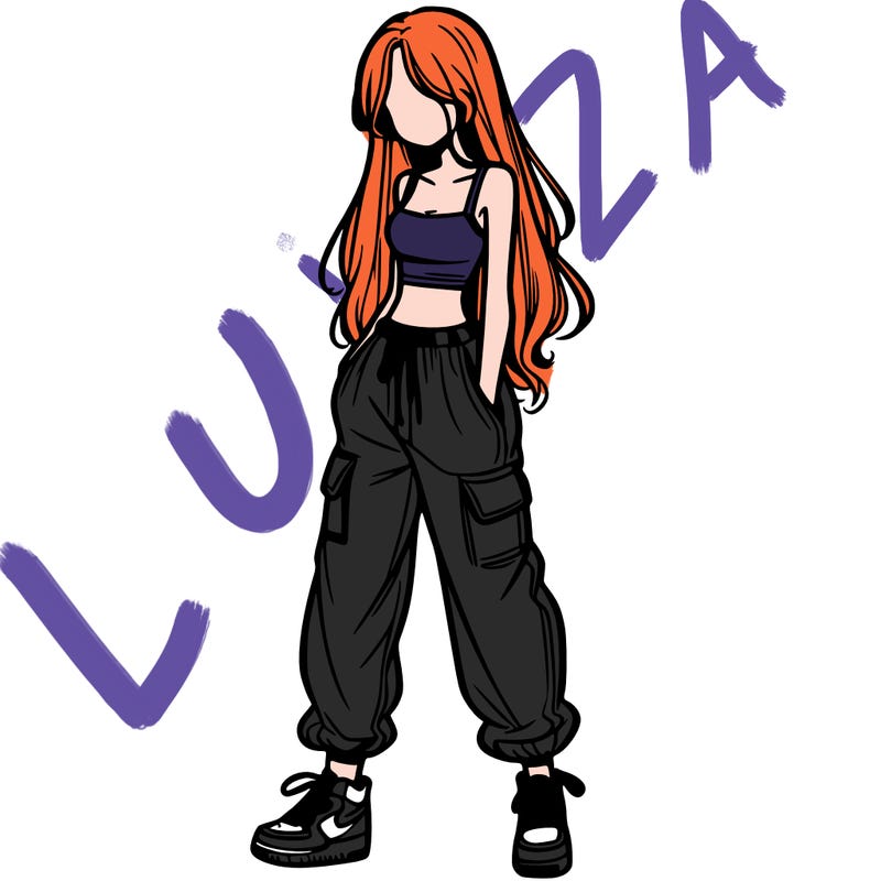 girl in baggy pants crop top and long hair