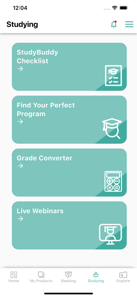 Expatrio - Study in Germany - Expatrio app screen showing study features like StudyBuddy Checklist and Grade Converter for students moving to Germany.