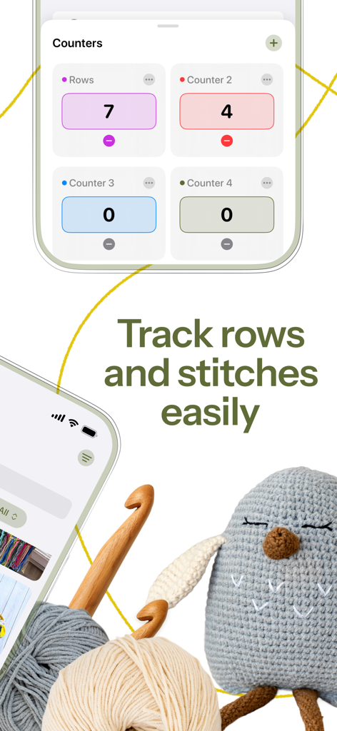 Loopsy - Crochet & Knitting - Digitaler Reihen- und Stichzähler in der Loopsy App für Häkel- und Strickprojekte.