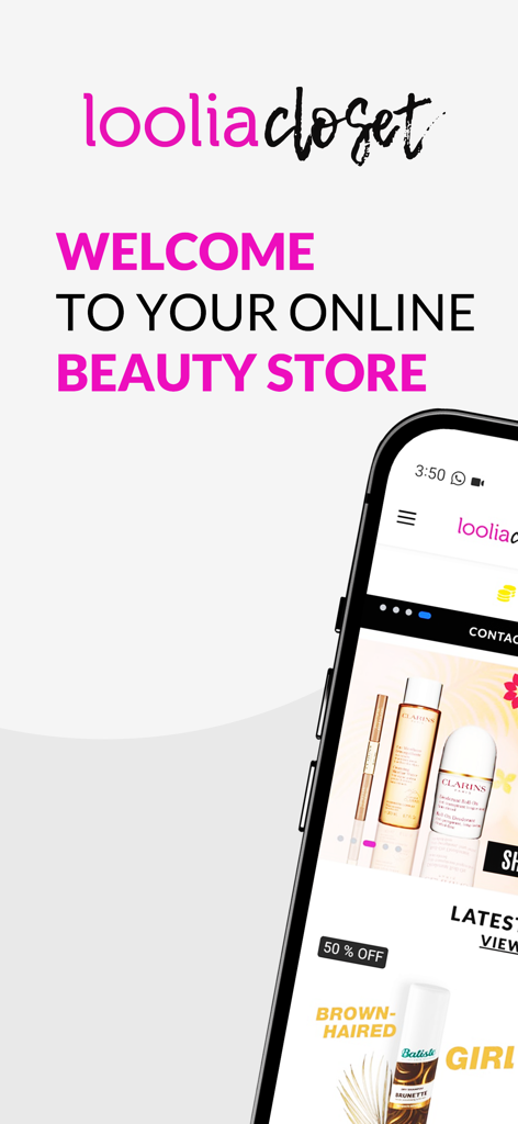 Loolia Closet - Welcome screen for Loolia Closet online beauty shopping app.