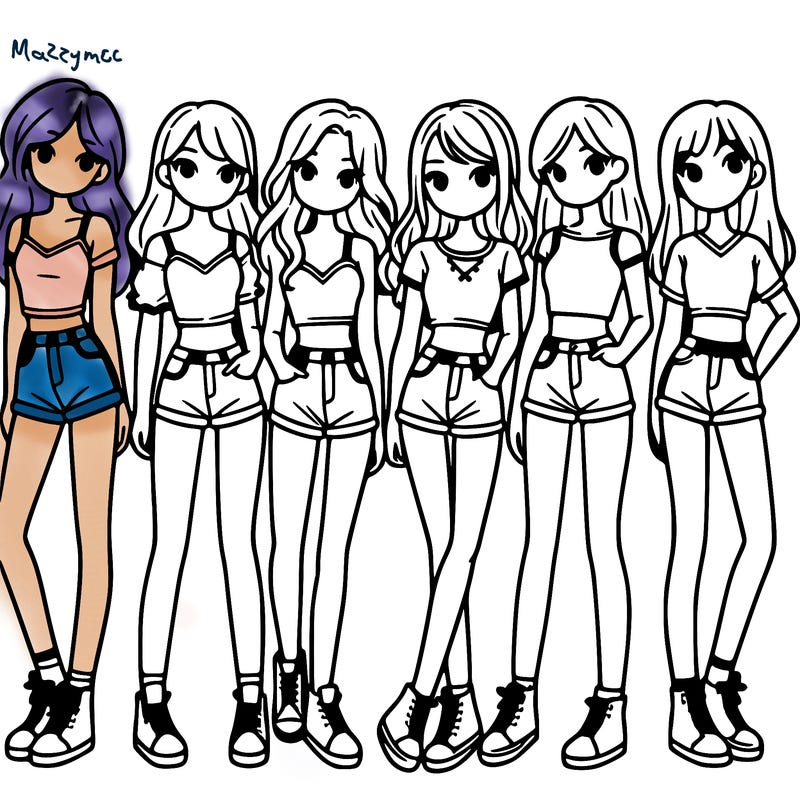 a group of girls wearing crop tops and shorts