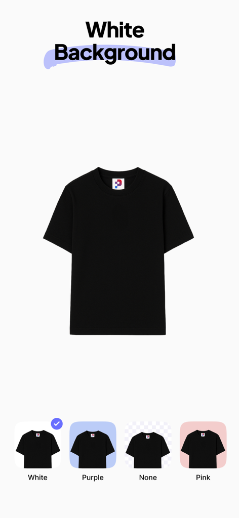 A black t-shirt on a white background with various color options in the PhotoBase app