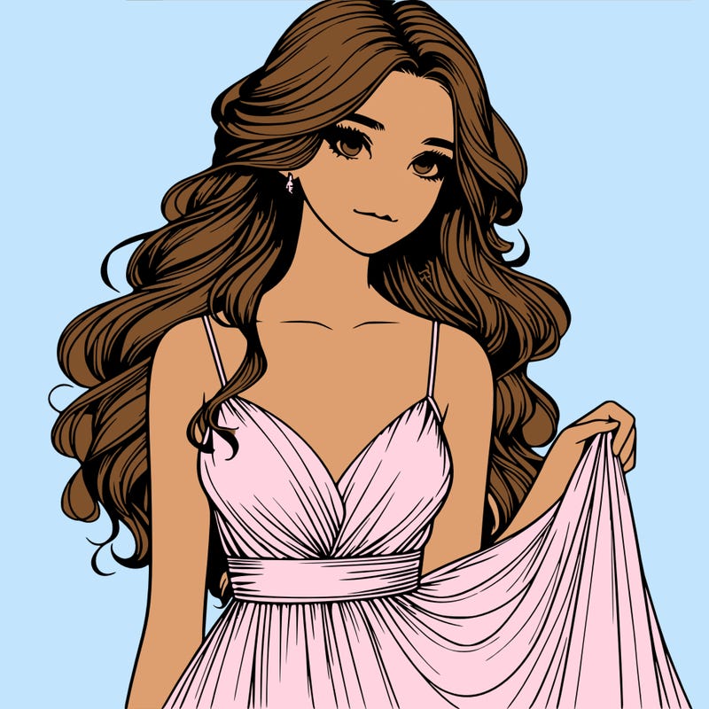 realistic girl in flowy silky prom dress