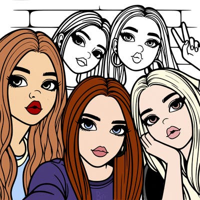 group of teen girls friends y2k up close in a selfie
