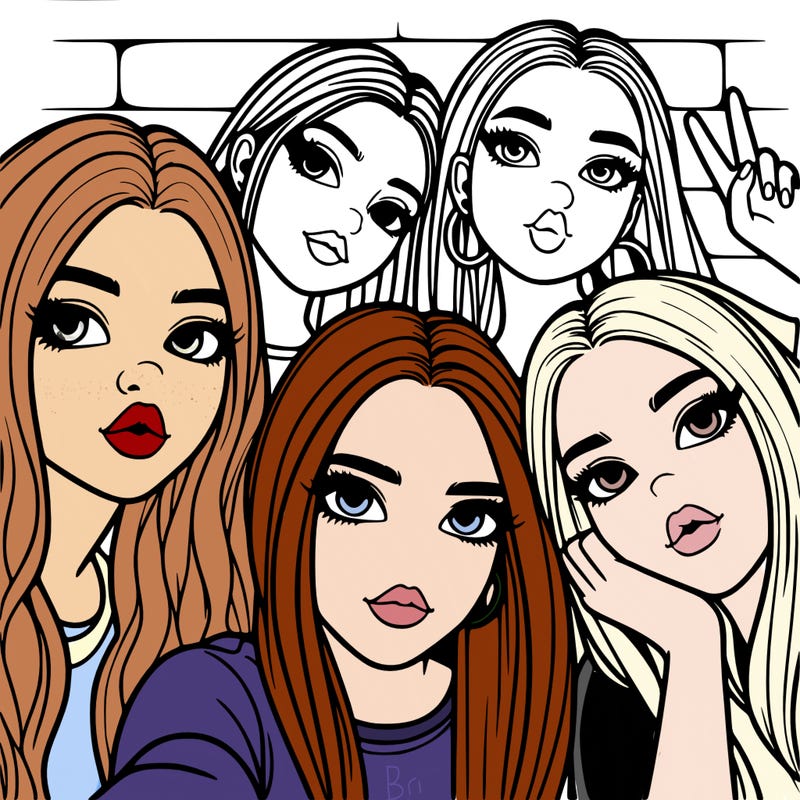 group of teen girls friends y2k up close in a selfie