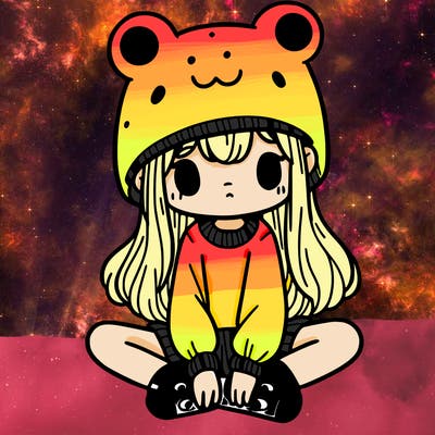 a girl wearing a frog hat and some frog socks