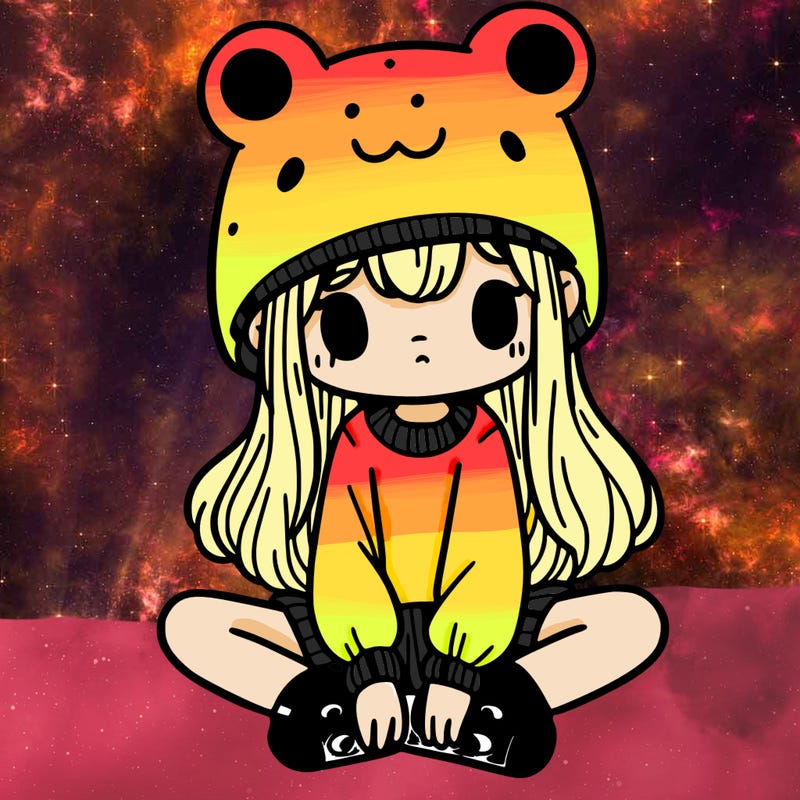 a girl wearing a frog hat and some frog socks