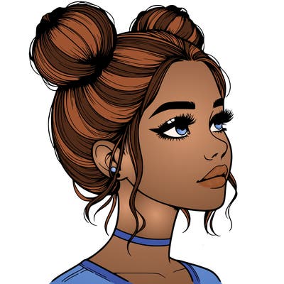 realistic girl with buns on the top of her head