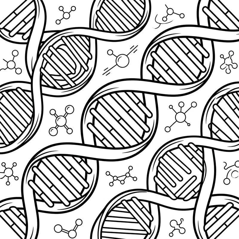 Ignite your child's curiosity with this fascinating DNA helix spirals coloring page. Perfect for young scientists, it combines artistic fun with a glimpse into genetics.