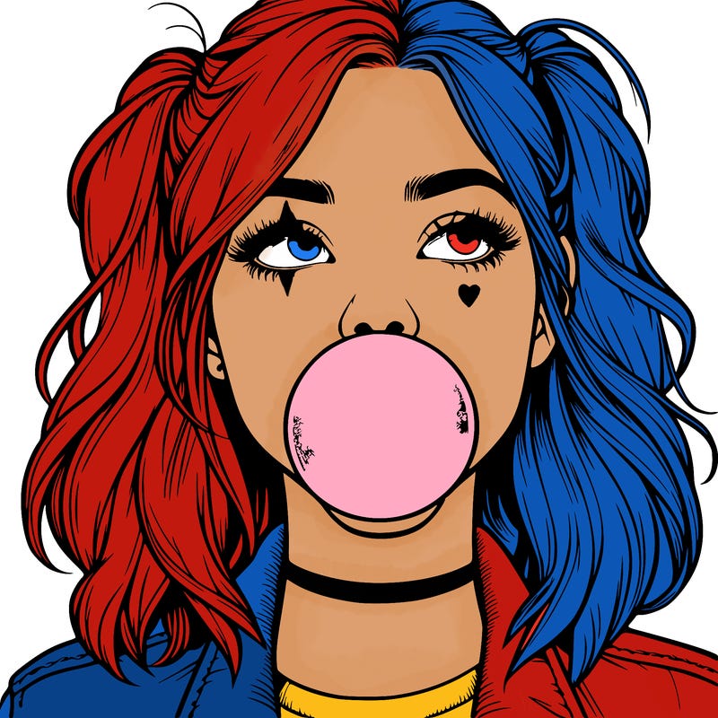 realististic girl blowing bubble -gum