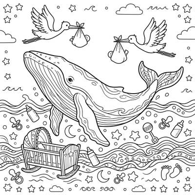 Dive into a world of wonder with our unique Humpback Whale Baby Shower coloring page. This delightful design blends the majesty of the ocean with the joyful anticipation of a new arrival, perfect for celebrating new life.