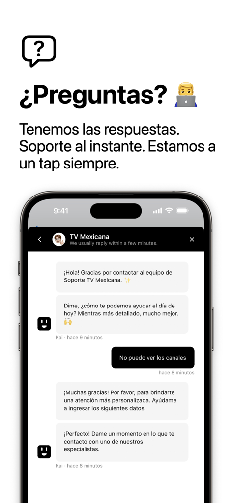 TV Mexicana - En Vivo - Interfaz de chat de soporte al cliente instantáneo en la aplicación TV Mexicana