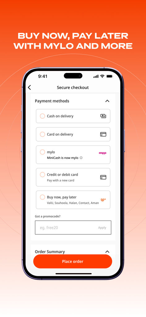 B.TECH app checkout screen featuring multiple payment options and buy now pay later services