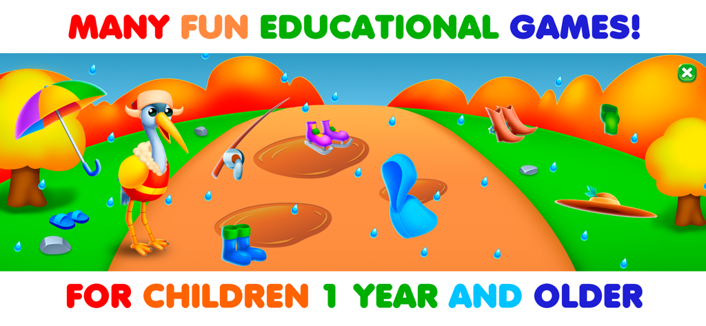 RMB Games - Toddler Learning - Educational clothing sorting game for toddlers featuring a stork character and seasonal items