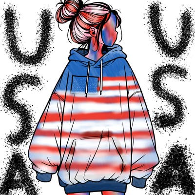 realistic girl with a oversized sweatshirt on and a bun