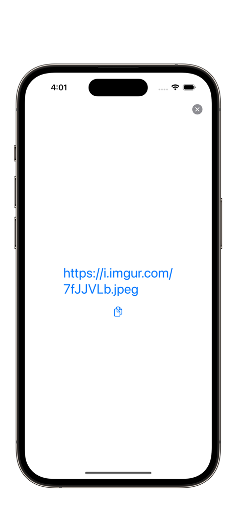 Imgur Image Uploader - A mobile screen displaying a generated Imgur image link and a copy button