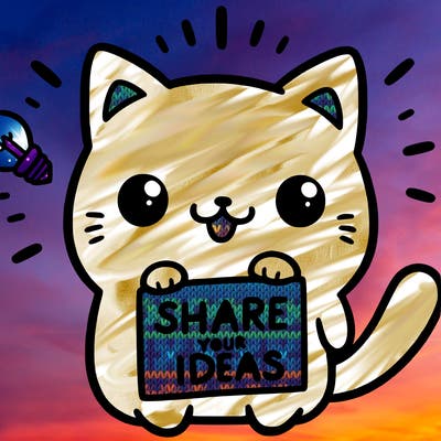 a cute cat saying share your ideas