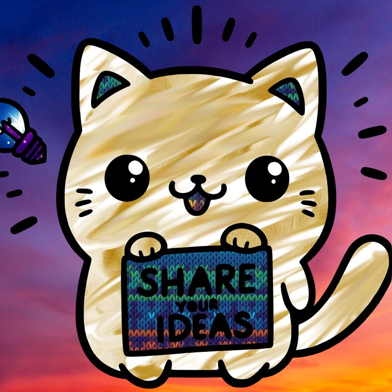 a cute cat saying share your ideas