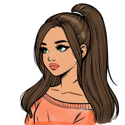 realistic girl with a high ponytail