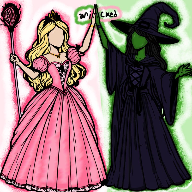 detailed realistic split of a princess and a witch
