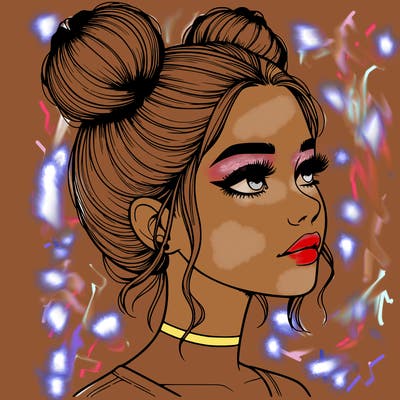 realistic girl with buns on the top of her head